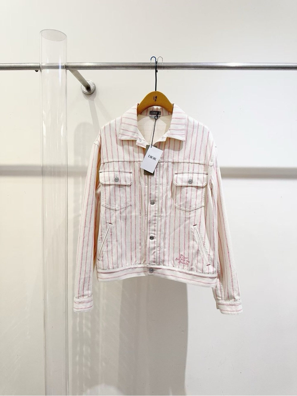 Dior Women's Pink-Striped Cotton Jacket